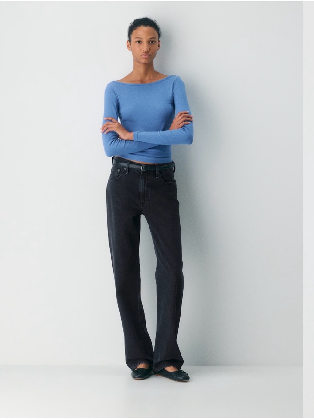 HomeStretch™ Rib Airwave Boatneck Longsleeve in French blue